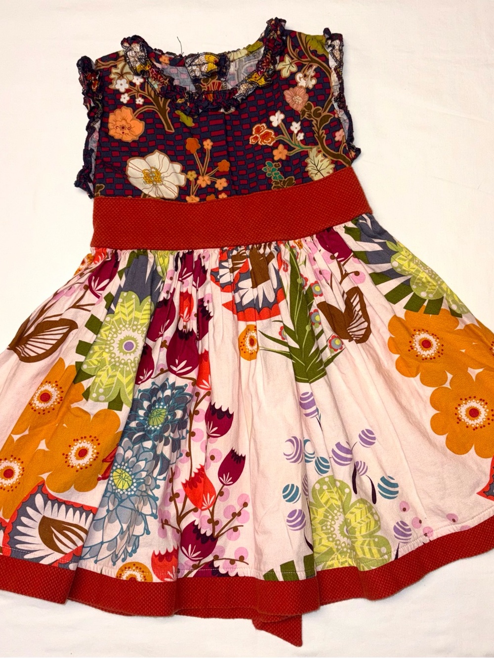 Persnickety girls size 5 floral mixed print sash dress boutique boho ruffle NWOT